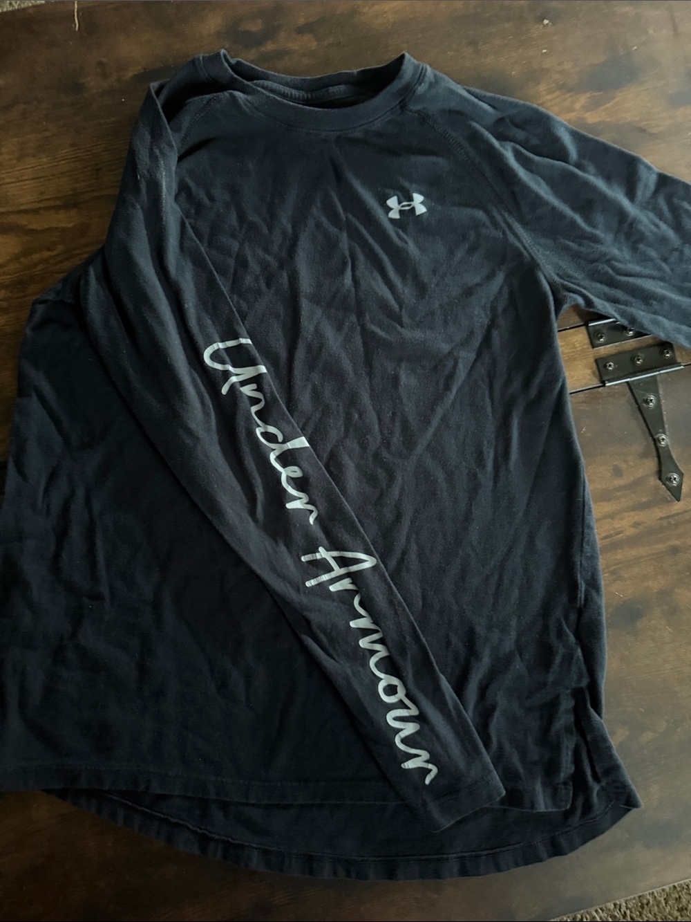 Under Armour Black Long Sleeve Crew with Sleeve Script
